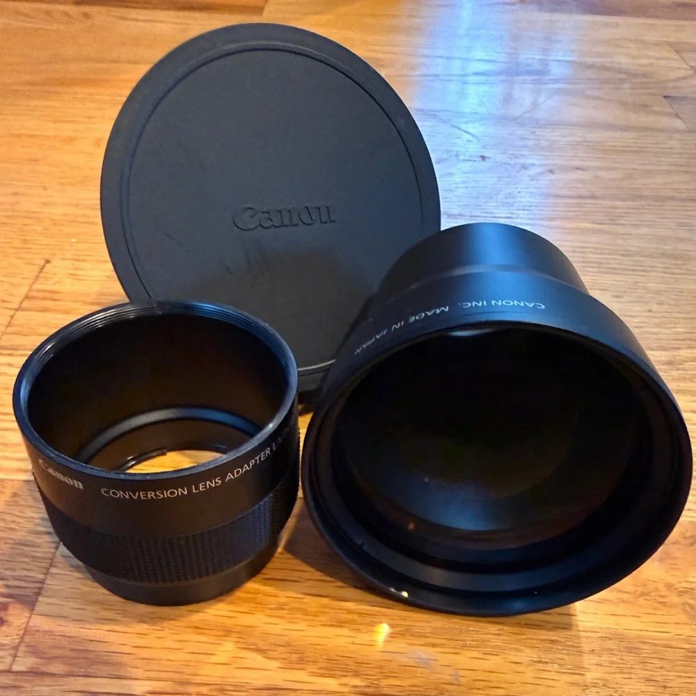 Set of Two Canon Black Teleconverter Lenses with Protective Caps